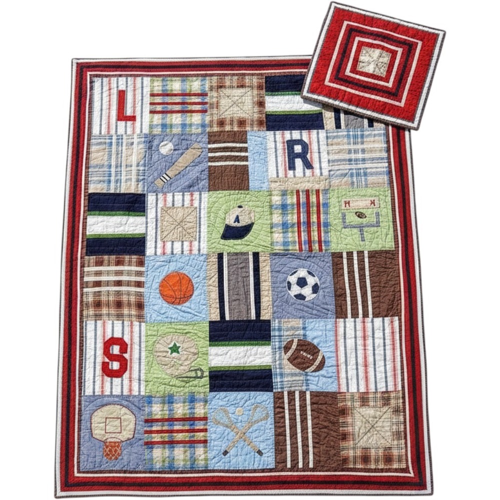 PB Kids All Star Sports Quilt Twin XL 68x86 with 2 Matching Shams